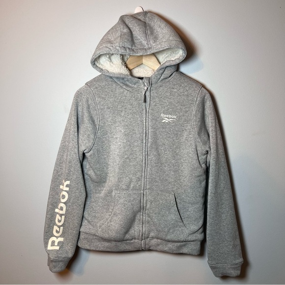 Reebok Other - Reebok Full Zip sherpa-lined Hoodie Youth 14/16 (large) Girls Gray Sleeve Logo